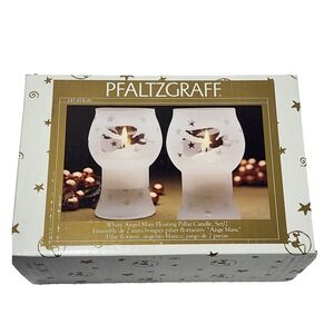 Vintage 2000 Pfaltzgraff White Angel Mini Floating Pillar Candle Set (2) NIB